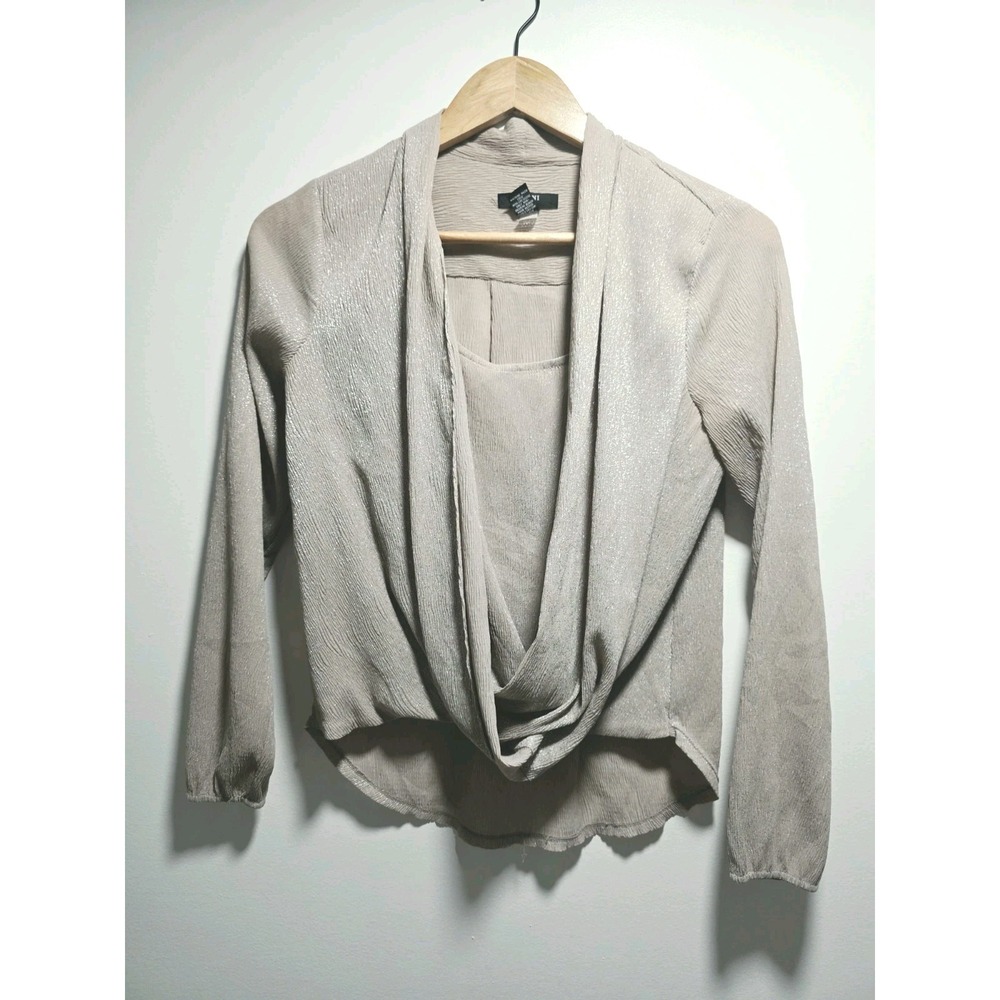 ALFANI Womens Blouse Shimmer Surplice Top Long Sleeve Metallic Size 4P